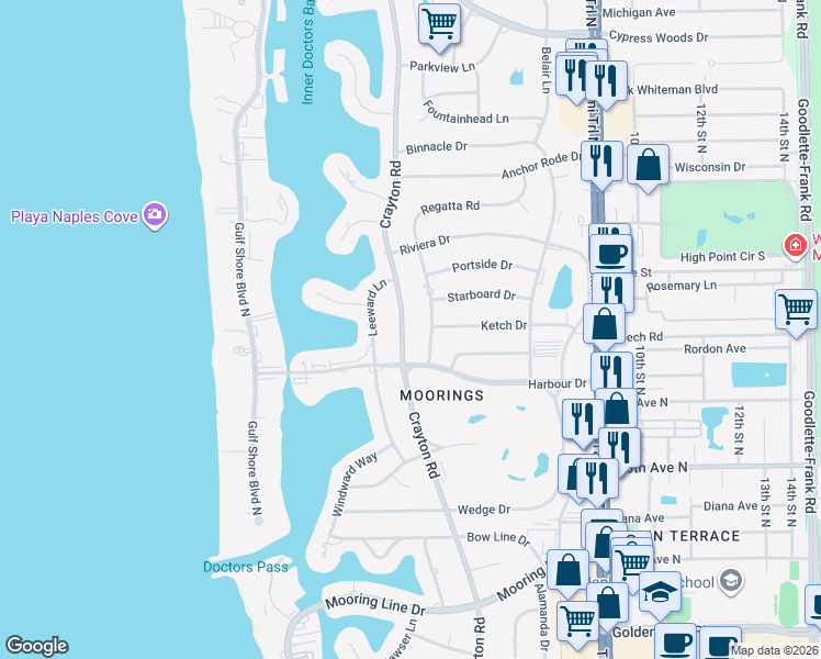 map of restaurants, bars, coffee shops, grocery stores, and more near 2990 Crayton Road in Naples