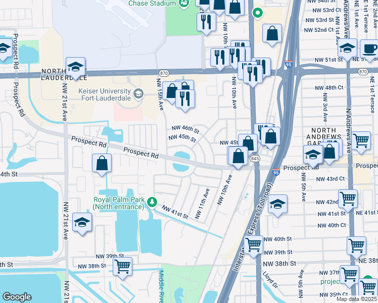 map of restaurants, bars, coffee shops, grocery stores, and more near 4520 Northwest 12th Terrace in Fort Lauderdale