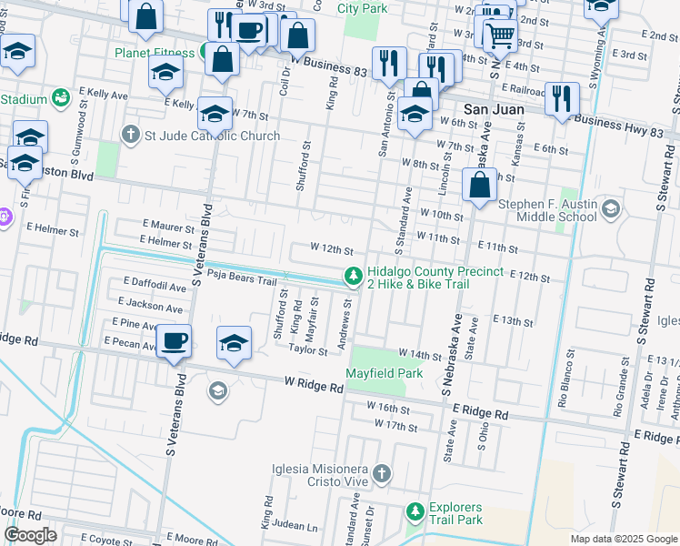map of restaurants, bars, coffee shops, grocery stores, and more near 415 West 13th Street in San Juan