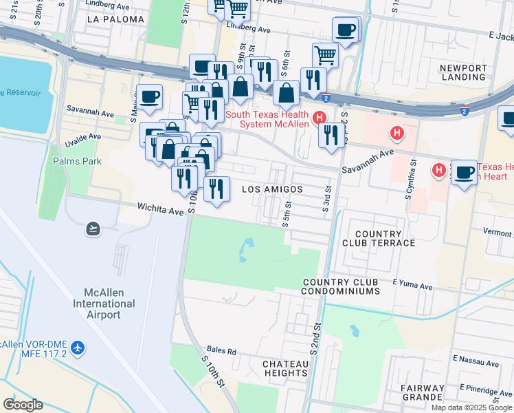 map of restaurants, bars, coffee shops, grocery stores, and more near 3111 South 6th Street in McAllen