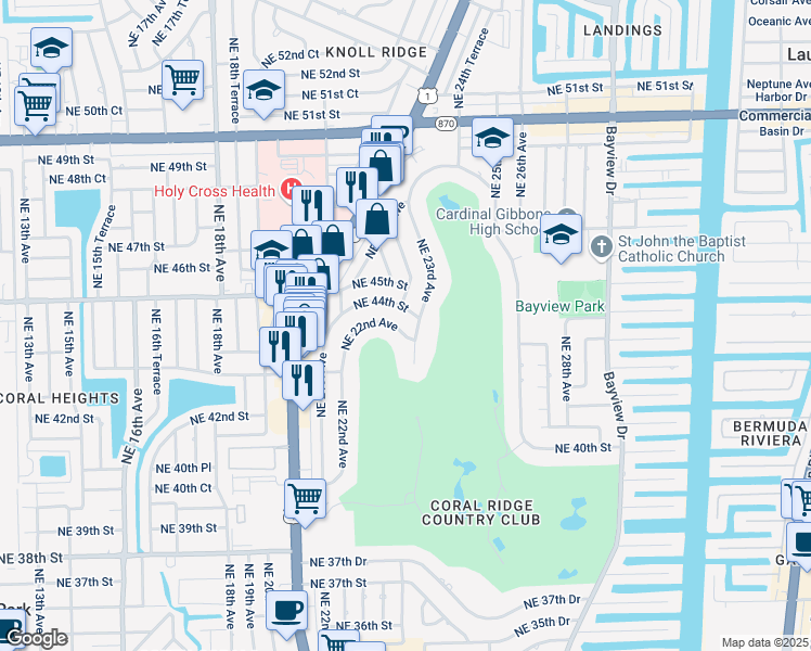 map of restaurants, bars, coffee shops, grocery stores, and more near 4357 Northeast 22nd Avenue in Fort Lauderdale