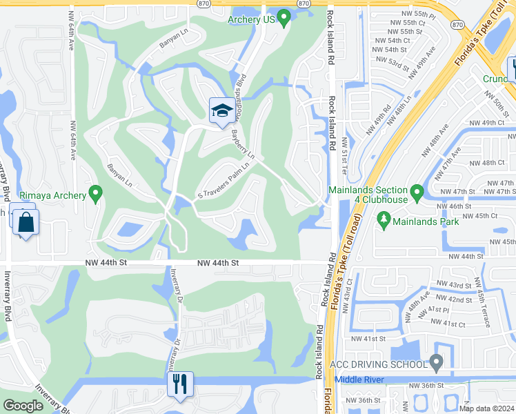 map of restaurants, bars, coffee shops, grocery stores, and more near 4602 King Palm Drive in Tamarac