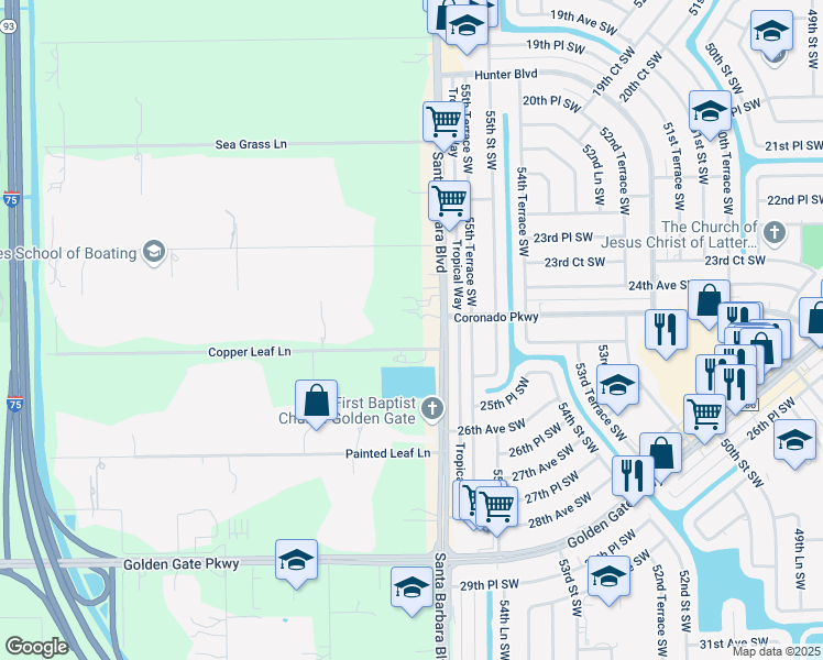 map of restaurants, bars, coffee shops, grocery stores, and more near 2571 Santa Barbara Boulevard in Naples