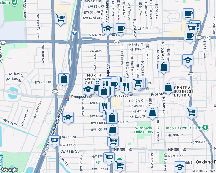 map of restaurants, bars, coffee shops, grocery stores, and more near 4533 North Andrews Avenue in Fort Lauderdale