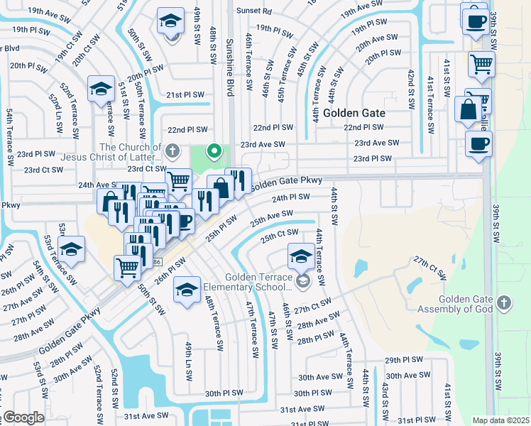 map of restaurants, bars, coffee shops, grocery stores, and more near 4637 25th Avenue Southwest in Naples