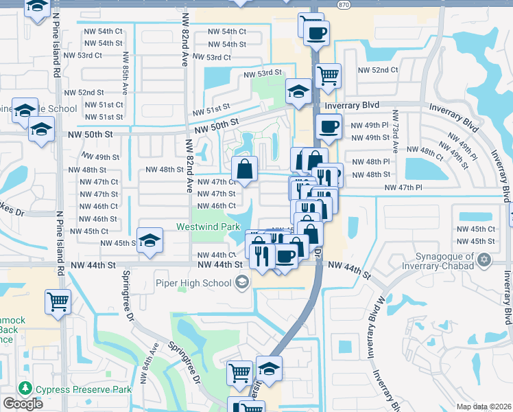 map of restaurants, bars, coffee shops, grocery stores, and more near 4621 Northwest 79th Avenue in Lauderhill