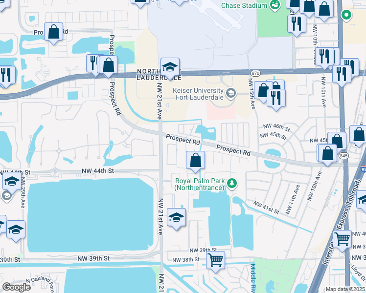 map of restaurants, bars, coffee shops, grocery stores, and more near 4487 Northwest 19th Terrace in Tamarac