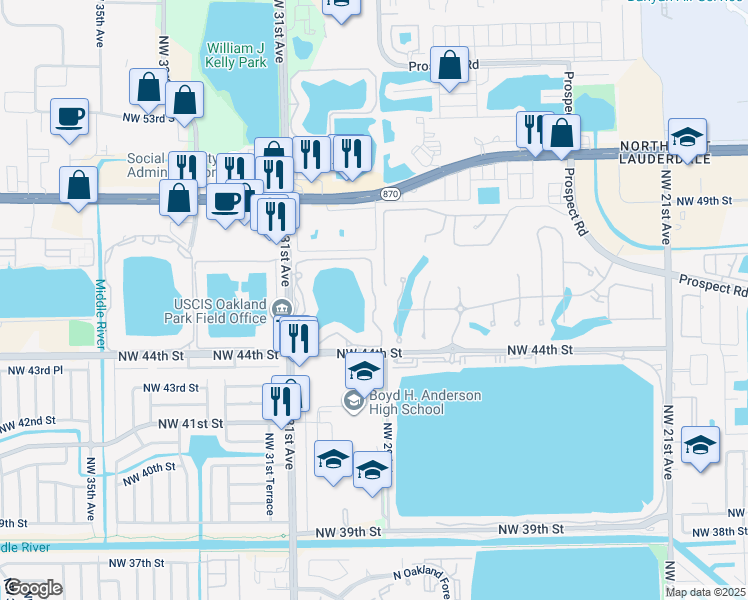 map of restaurants, bars, coffee shops, grocery stores, and more near 212 Lake Pointe Drive in Oakland Park