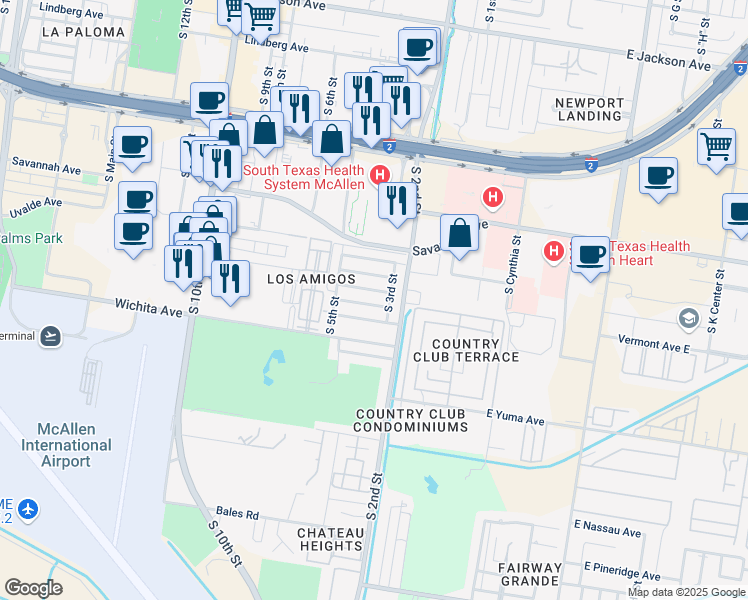 map of restaurants, bars, coffee shops, grocery stores, and more near 312 Vermont Ave in McAllen