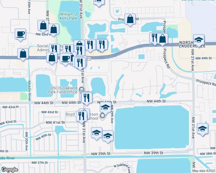 map of restaurants, bars, coffee shops, grocery stores, and more near 212 Lake Pointe Drive in Oakland Park
