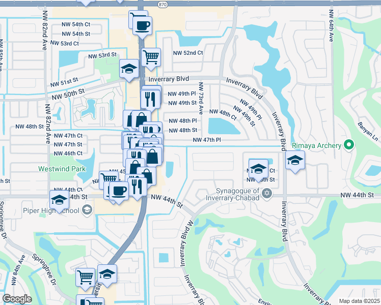map of restaurants, bars, coffee shops, grocery stores, and more near 4631 Northwest 74th Avenue in Lauderhill