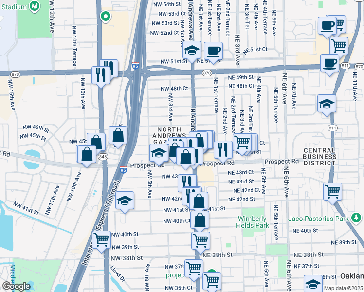 map of restaurants, bars, coffee shops, grocery stores, and more near 160 Northwest 45th Court in Fort Lauderdale
