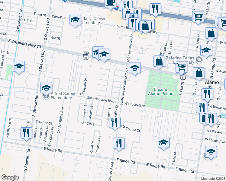 map of restaurants, bars, coffee shops, grocery stores, and more near 908 Sunset Street in San Juan
