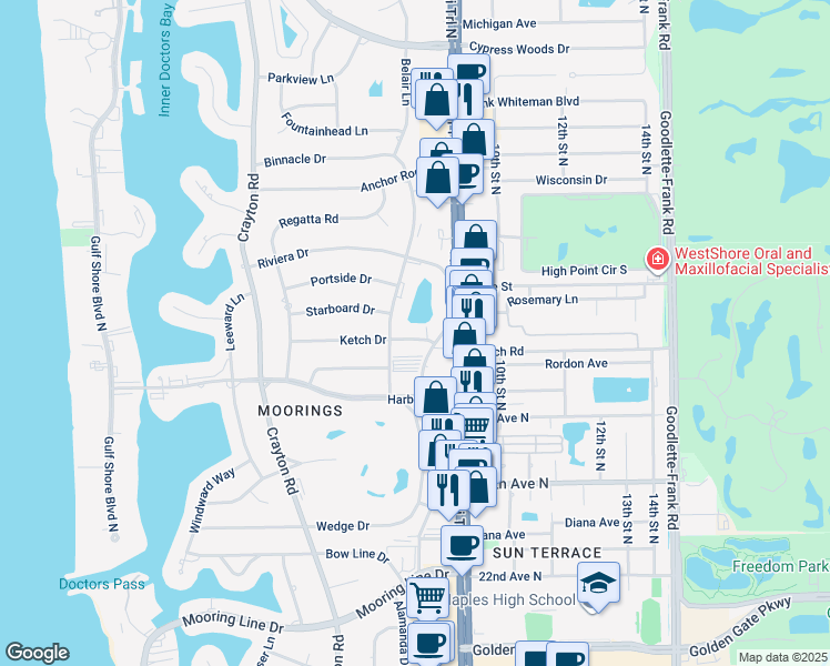 map of restaurants, bars, coffee shops, grocery stores, and more near 855 Ketch Drive in Naples