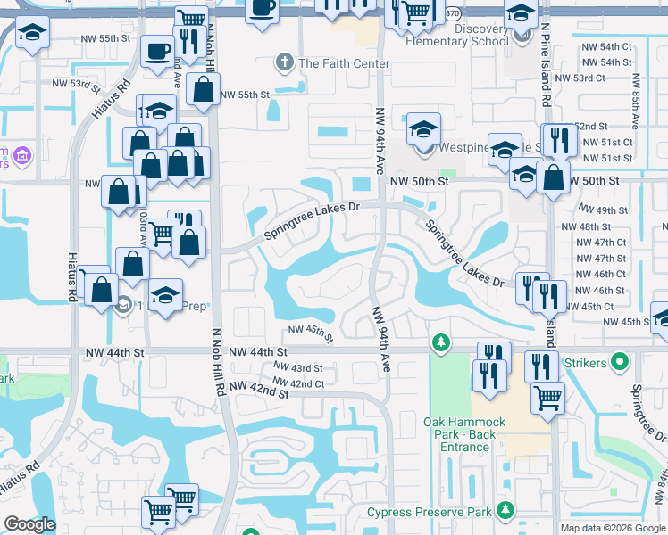 map of restaurants, bars, coffee shops, grocery stores, and more near 9441 Northwest 46th Court in Sunrise