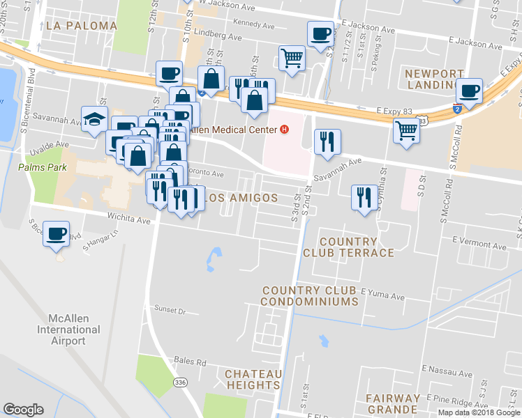 map of restaurants, bars, coffee shops, grocery stores, and more near 428 Vermont Avenue in McAllen