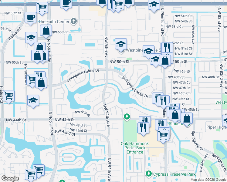 map of restaurants, bars, coffee shops, grocery stores, and more near 4671 Northwest 93rd Avenue in Sunrise