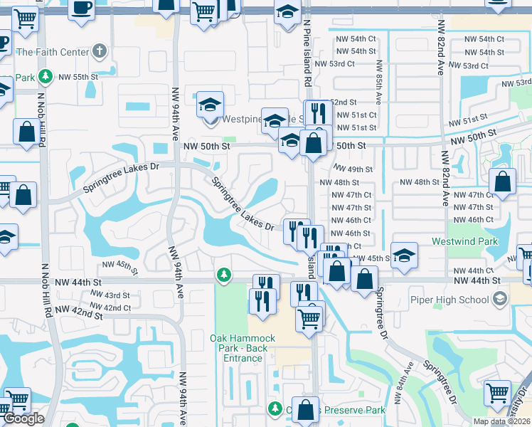 map of restaurants, bars, coffee shops, grocery stores, and more near 8961 49th Street in Sunrise
