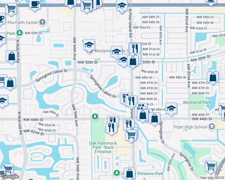 map of restaurants, bars, coffee shops, grocery stores, and more near 8961 49th Street in Sunrise