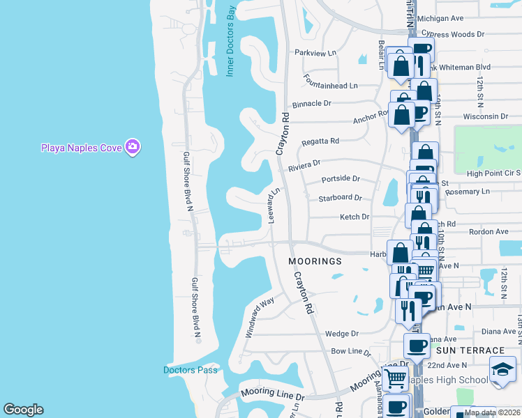 map of restaurants, bars, coffee shops, grocery stores, and more near 262 Bay Point in Naples