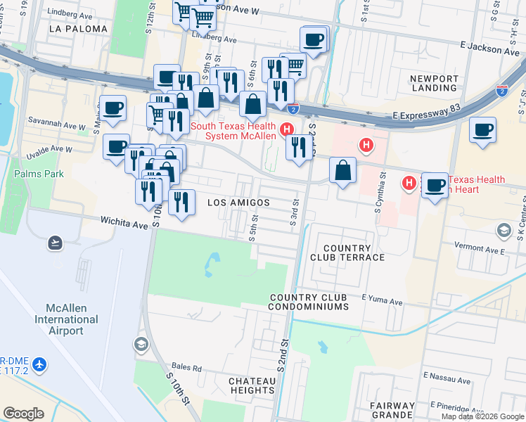 map of restaurants, bars, coffee shops, grocery stores, and more near 429 Vermont Avenue in McAllen