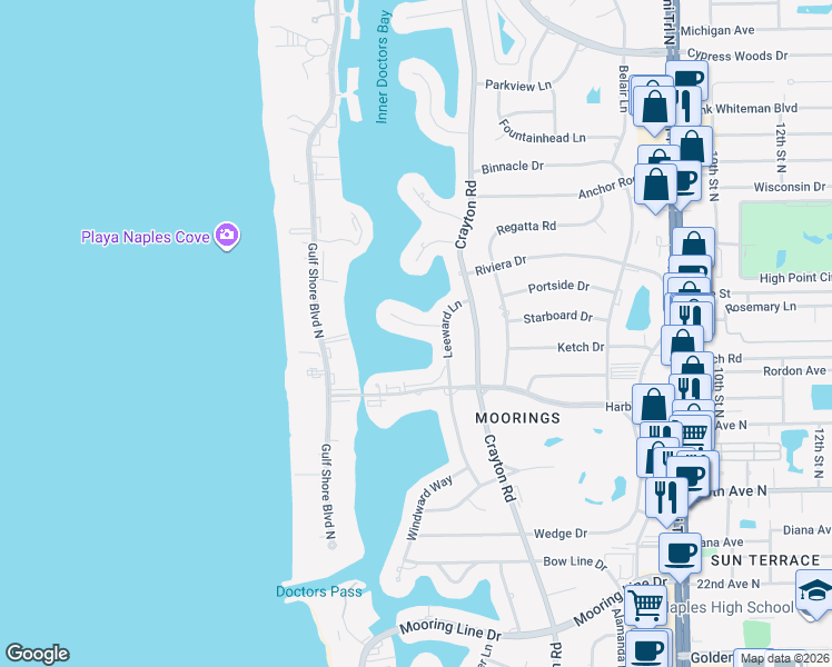 map of restaurants, bars, coffee shops, grocery stores, and more near 242 Bay Point in Naples