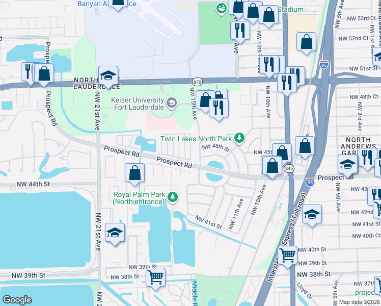 map of restaurants, bars, coffee shops, grocery stores, and more near 4550 Northwest 16th Avenue in Fort Lauderdale