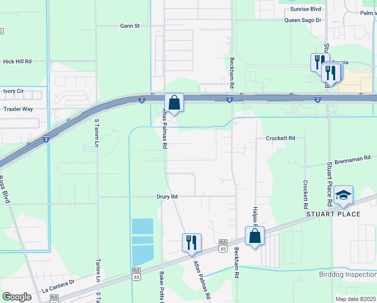 map of restaurants, bars, coffee shops, grocery stores, and more near 8205 Hidden Dr in Harlingen