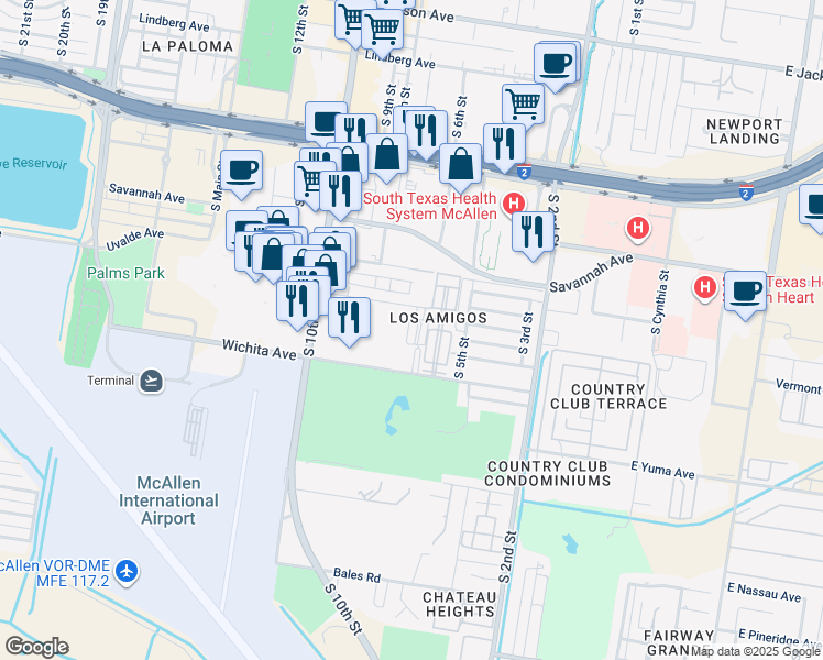 map of restaurants, bars, coffee shops, grocery stores, and more near 2116 South 6th Street in McAllen