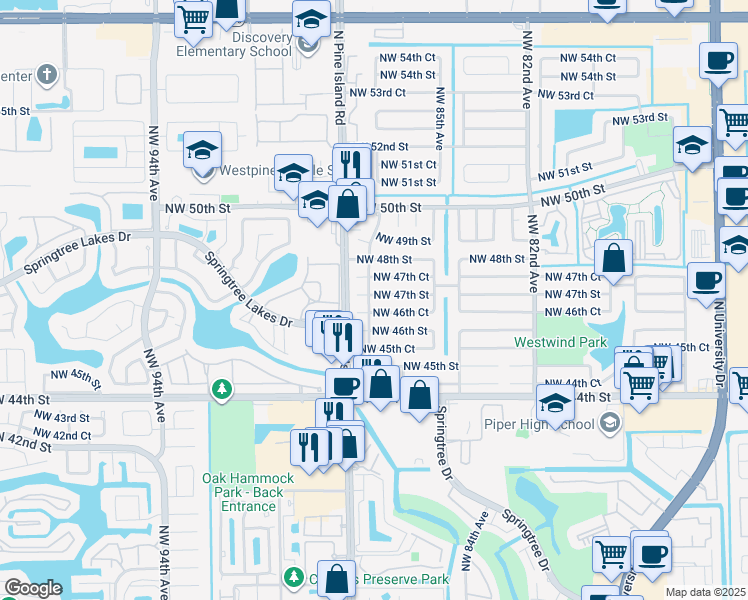 map of restaurants, bars, coffee shops, grocery stores, and more near 8641 Northwest 85th Avenue in Lauderhill