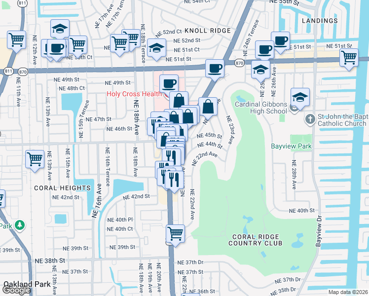 map of restaurants, bars, coffee shops, grocery stores, and more near 4394 North Federal Highway in Fort Lauderdale