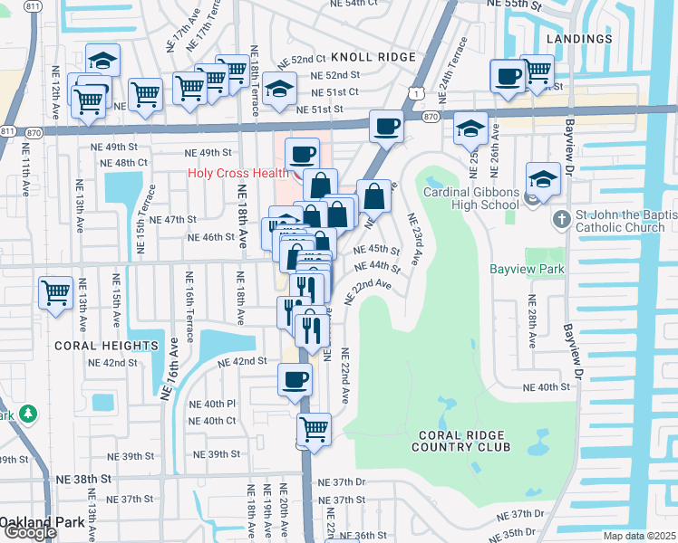 map of restaurants, bars, coffee shops, grocery stores, and more near 4401 Northeast 21st Avenue in Fort Lauderdale