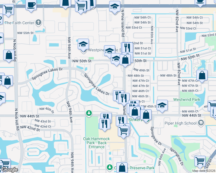 map of restaurants, bars, coffee shops, grocery stores, and more near 8961 49th Street in Sunrise