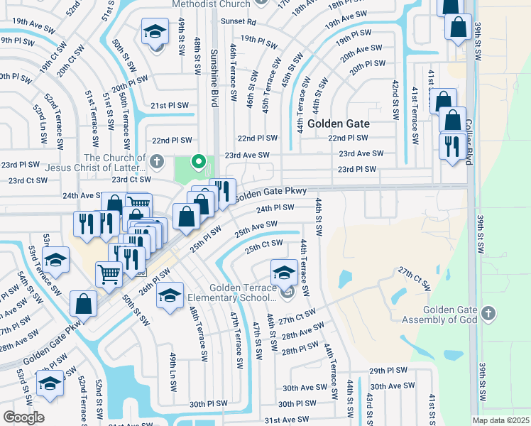 map of restaurants, bars, coffee shops, grocery stores, and more near 4531 25th Avenue Southwest in Naples