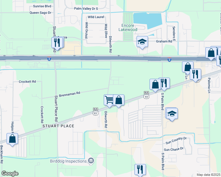 map of restaurants, bars, coffee shops, grocery stores, and more near 801 Dilworth Road in Harlingen