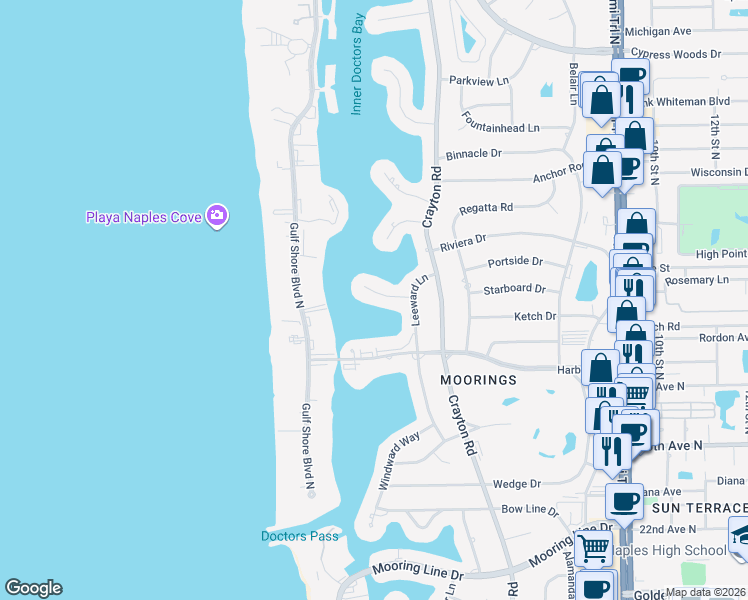 map of restaurants, bars, coffee shops, grocery stores, and more near 242 Bay Point in Naples