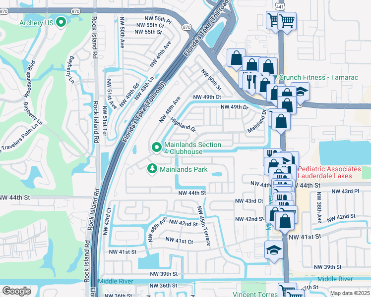 map of restaurants, bars, coffee shops, grocery stores, and more near 4611 Northwest 46th Street in Tamarac