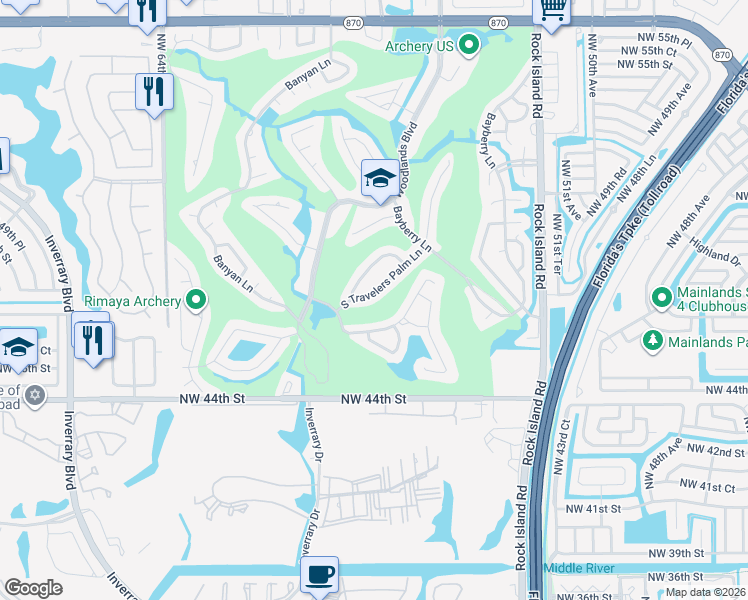 map of restaurants, bars, coffee shops, grocery stores, and more near 5801 Mulberry Drive in Tamarac