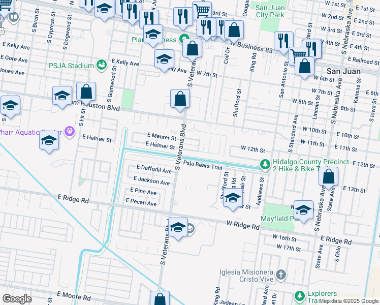 map of restaurants, bars, coffee shops, grocery stores, and more near 1312 East Colony Drive in Pharr