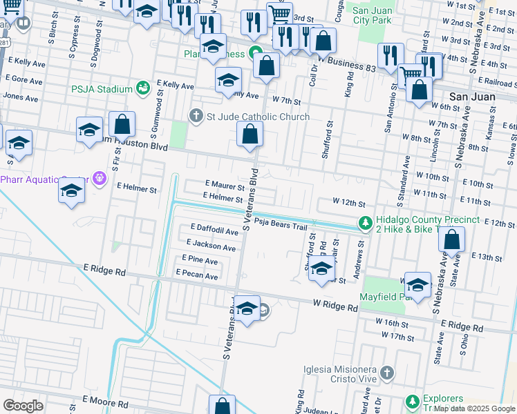 map of restaurants, bars, coffee shops, grocery stores, and more near 1312 East Colony Drive in Pharr