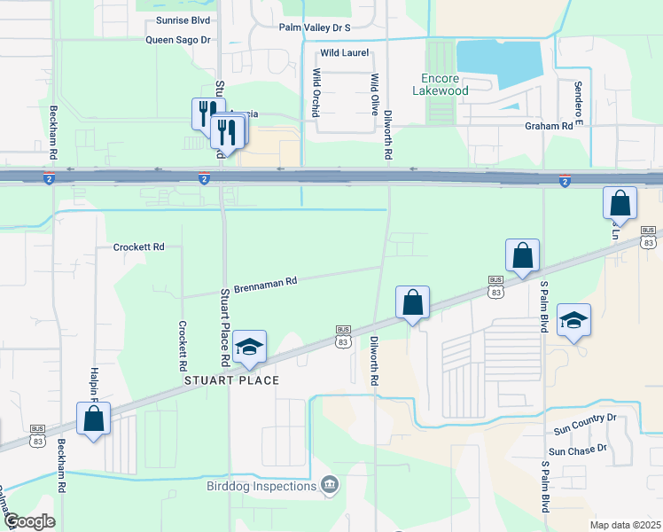 map of restaurants, bars, coffee shops, grocery stores, and more near 6210 Brennaman Road in Harlingen
