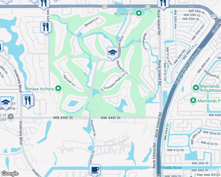 map of restaurants, bars, coffee shops, grocery stores, and more near 5801 Mulberry Drive in Tamarac