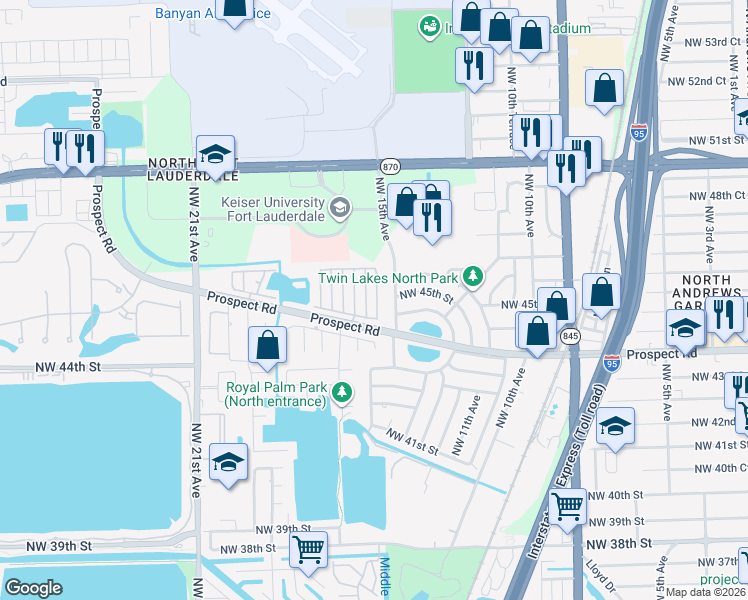 map of restaurants, bars, coffee shops, grocery stores, and more near 4561 Northwest 16th Avenue in Fort Lauderdale