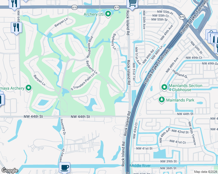 map of restaurants, bars, coffee shops, grocery stores, and more near 5307 Sea Grape Circle in Tamarac