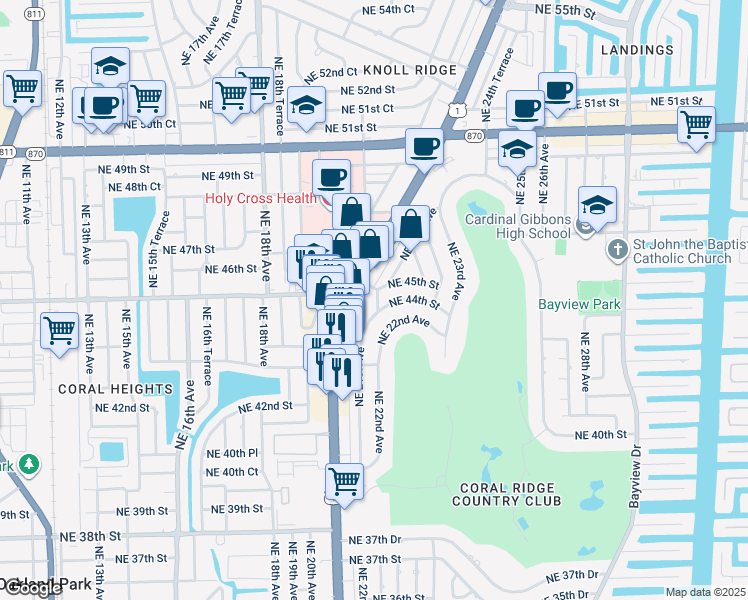 map of restaurants, bars, coffee shops, grocery stores, and more near 4405 Northeast 21st Avenue in Fort Lauderdale