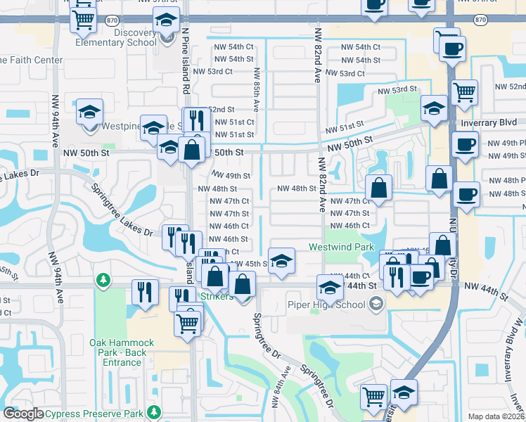 map of restaurants, bars, coffee shops, grocery stores, and more near 4631 Northwest 84th Avenue in Lauderhill
