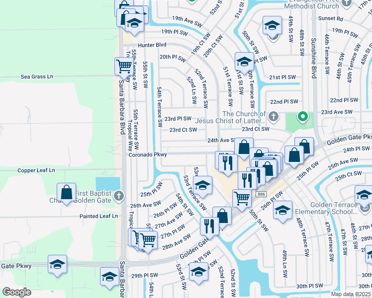 map of restaurants, bars, coffee shops, grocery stores, and more near 5321 24th Avenue Southwest in Naples