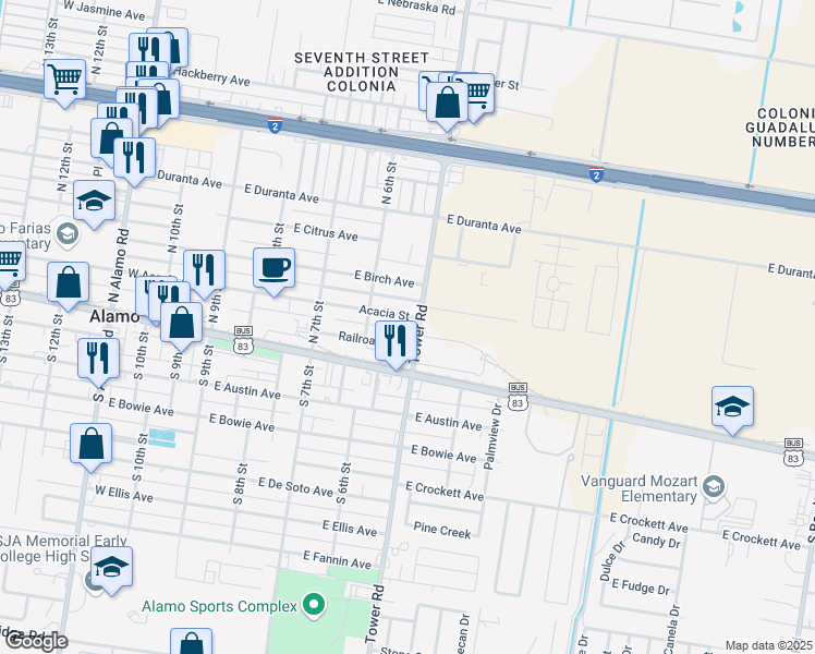 map of restaurants, bars, coffee shops, grocery stores, and more near 520 East Acacia Avenue in Alamo