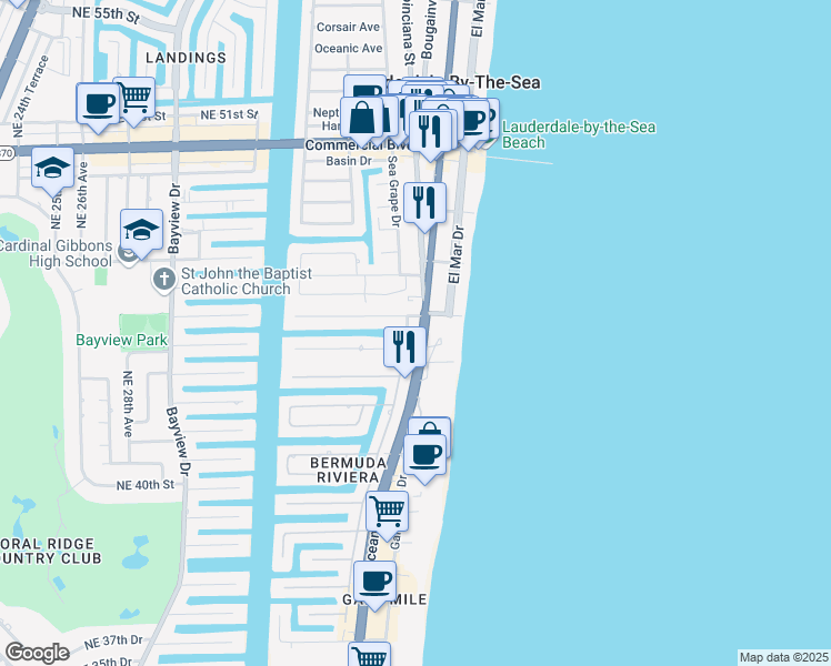 map of restaurants, bars, coffee shops, grocery stores, and more near 4050 Florida A1A in Lauderdale-by-the-Sea