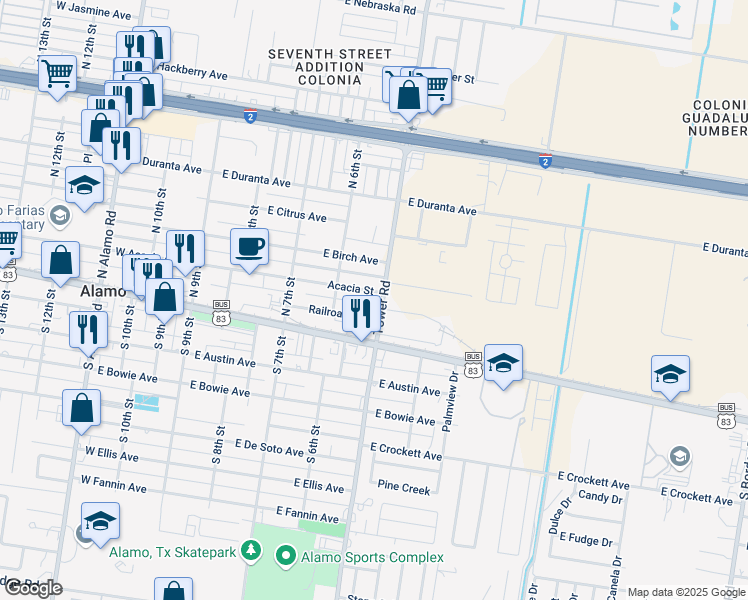 map of restaurants, bars, coffee shops, grocery stores, and more near 520 East Acacia Avenue in Alamo